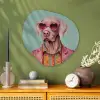 Hond - Overhemd - Bloemen - Bril Wandcirkel Organisch Plexiglas middel -sfeer2