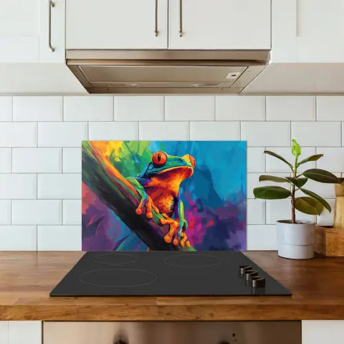 Kikker - Felgekleurd - Tak - Regenboog keuken achterwand spatscherm klein -sfeer2
