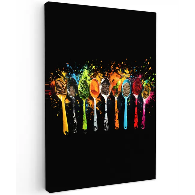 Lepels - Kruiden - Modern - Graffiti - Verf - Kleurrijk Tuinposter op houten frame 2 cm dik klein -3d