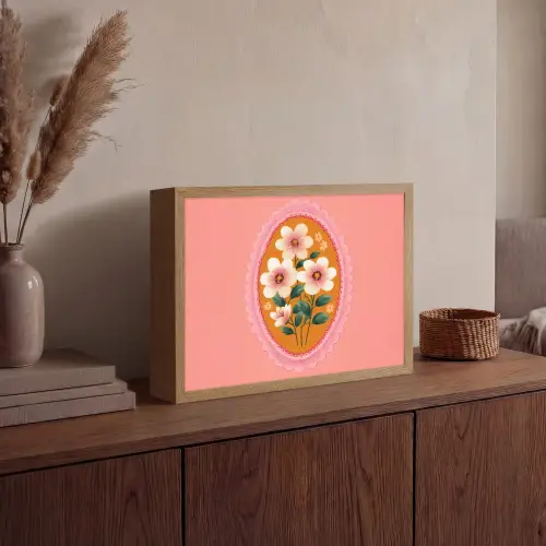 Illustratie - Bloemen - Rand - Roze Light Box met batterij (Wandlamp) middel -sfeer2