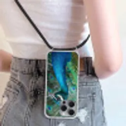 Pauw - Veren - Blauw Hoesje iPhone 16 Pro Max met koord klein -sfeer5