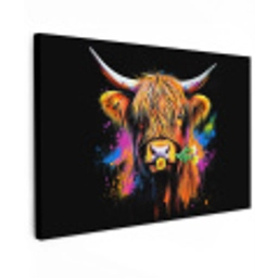 Schotse Hooglander - Graffiti - Kleurrijk - Bloem - Dieren Tuinposter op houten frame 2 cm dik klein -3d