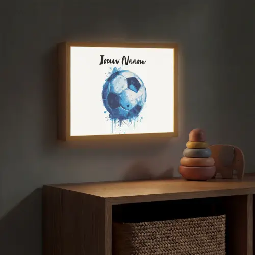 Voetbal - Blauw - Inkt - Spatten Light Box met batterij (Wandlamp kind) middel -sfeer5_kind