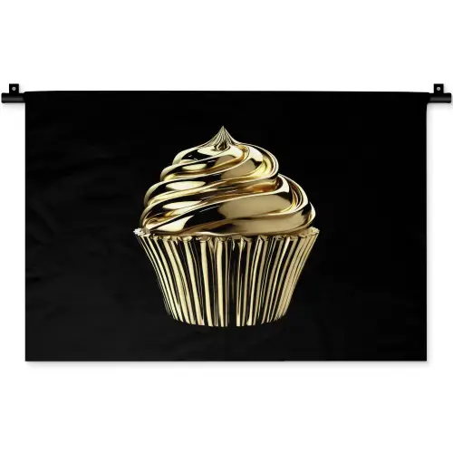 Cupcake - Eten - Goud - Zwart Wandkleed katoen klein -zz3d