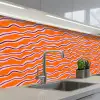 Retro - Golvend - Oranje keuken achterwand 2 middel 871 -3d_schuin