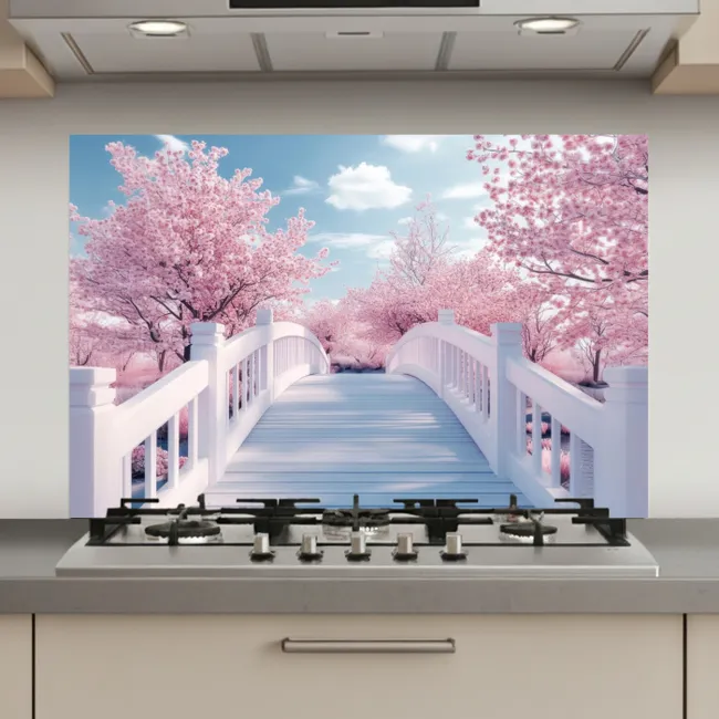 Brug - Kersenbomen - Wit keuken achterwand spatscherm klein -3d_website