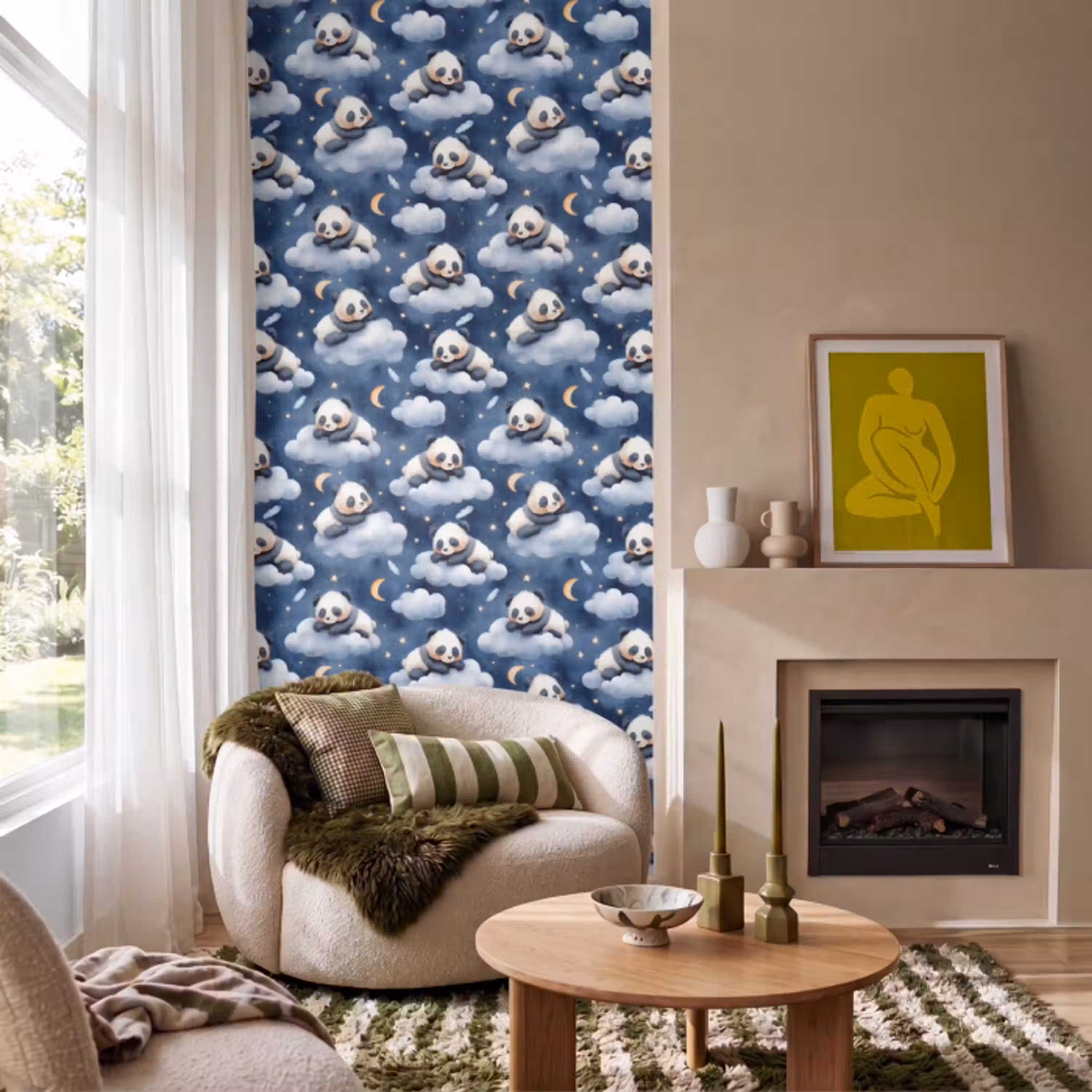 Panda's - Slapen - Blauw Behang Vlies klein 1076 -sfeer2