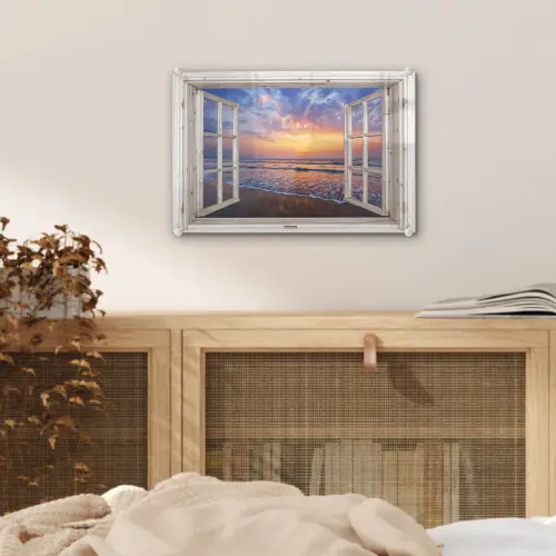 Doorkijk - Zee - Strand - Zonsondergang - Blauw plexiglas 5mm klein -sfeer4