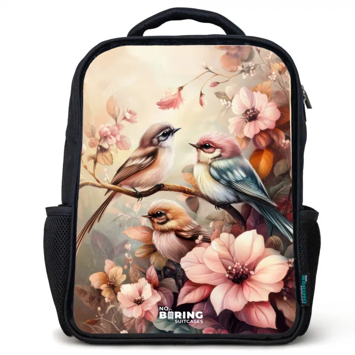 Vogels met roze bloemen Rugzak - Zwart middel -3d