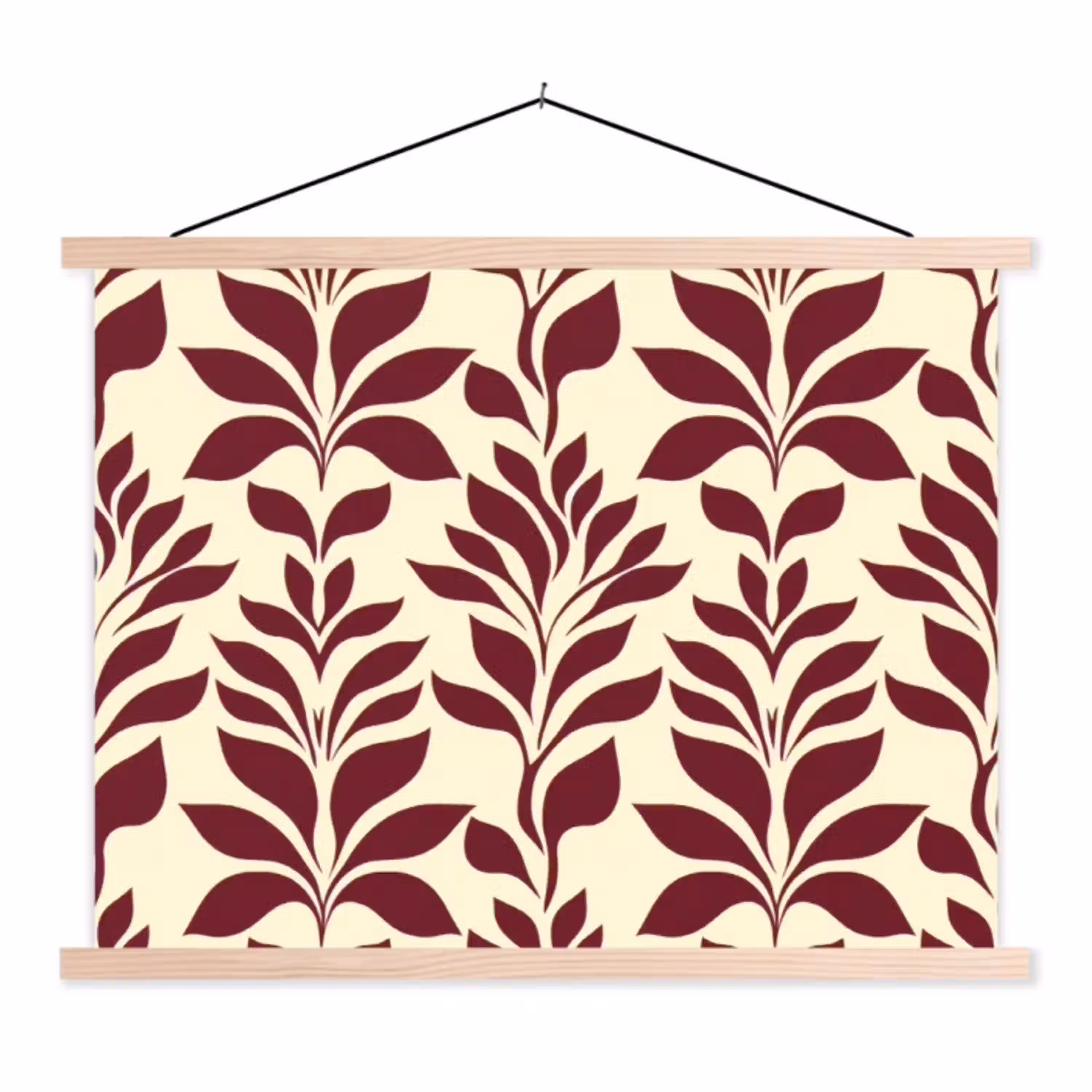 Abstract - Bladeren - Burgundy textielposter latten blank klein 122 -3d