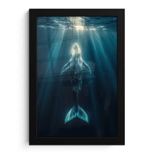 Walvis - Water - Zonnestralen - Blauw fotolijst zwart zonder passe partout klein -3d