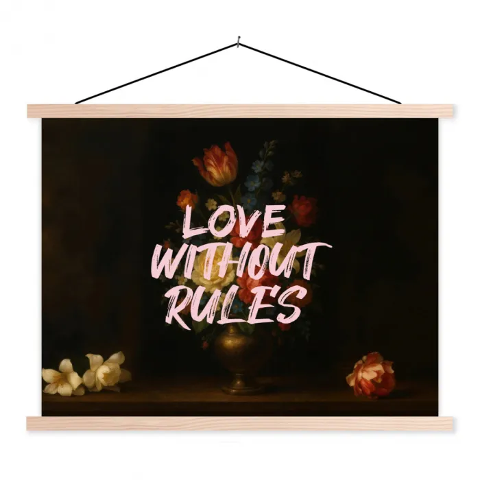 Liefde - Modern - Bloemen textielposter latten blank klein -3d