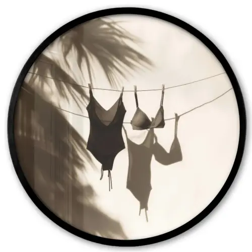 Badkleding - Palmbomen - Schaduw - Tropisch Fotolijst rond zonder passe partout klein -3d