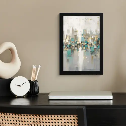Abstract - Blokken - Goud - Skyline fotolijst zwart zonder passe partout klein -sfeer1
