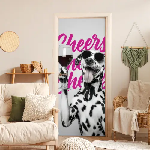 Cheers - Hond - Roze - Wijn deurposter klein -sfeer2
