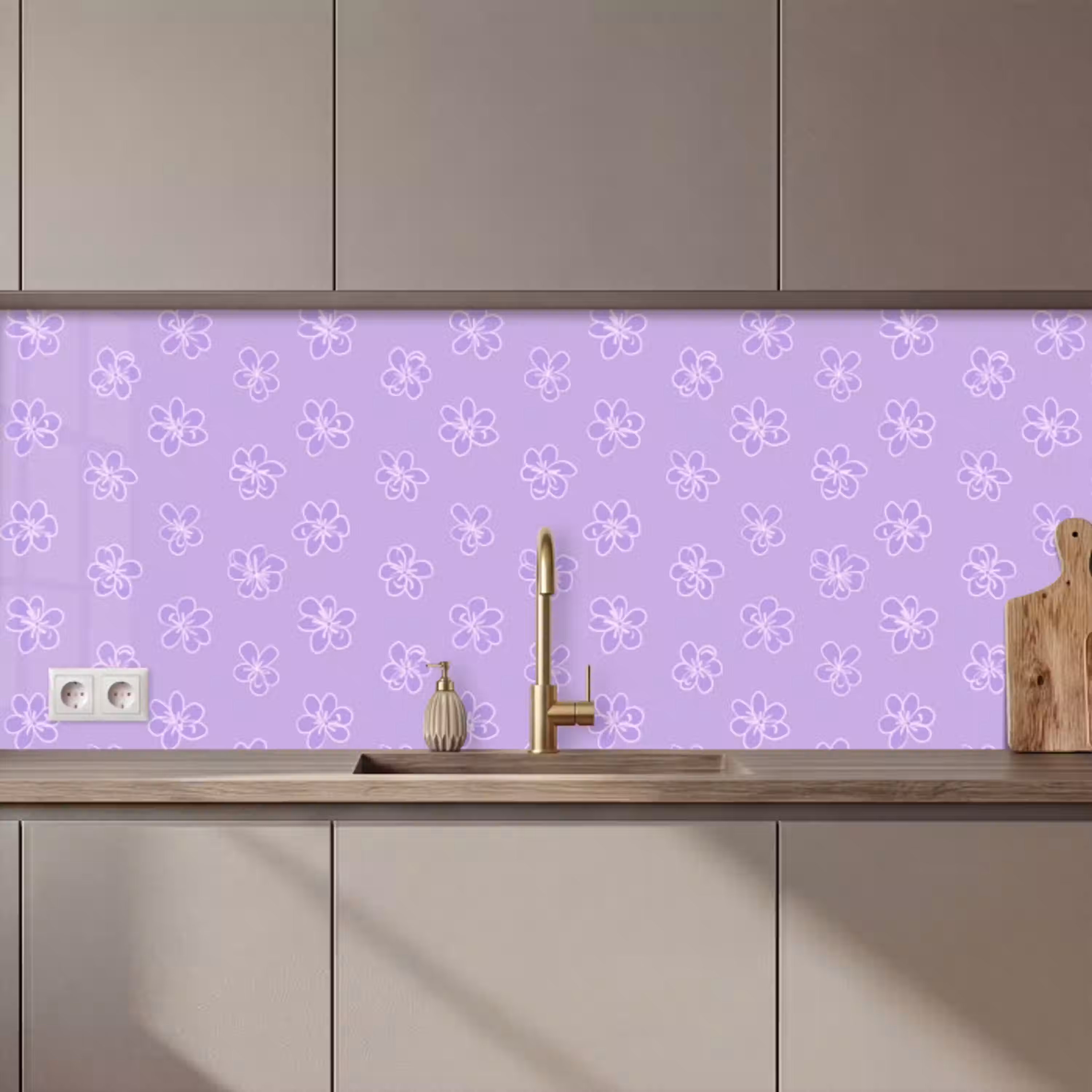 Lila - Botanisch - Bloemen - Handgetekend - Patroon keuken achterwand 2 middel 871 zz_3dshopping
