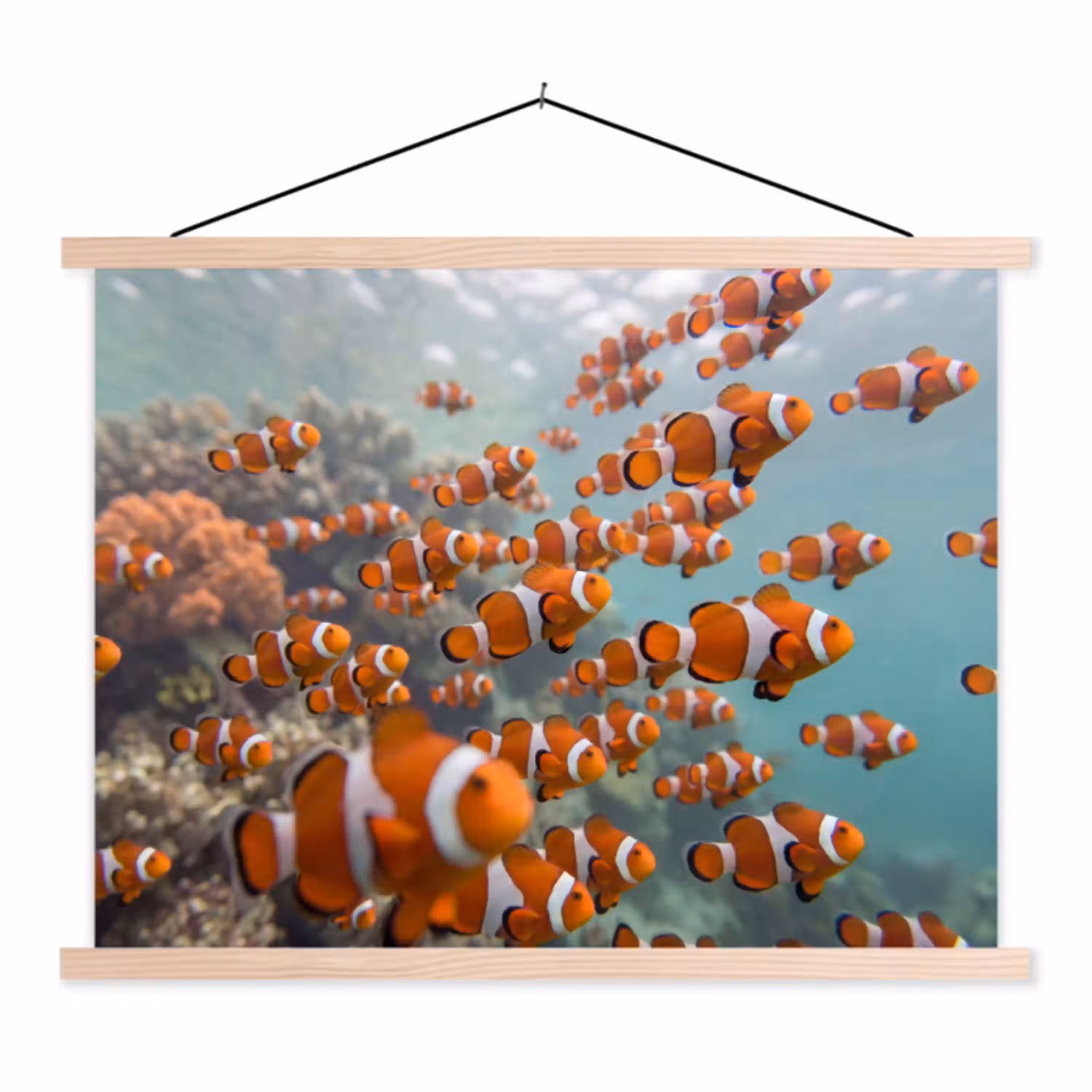 Vis - School - Onderwater - Dieren - Oranje textielposter latten blank klein -3d