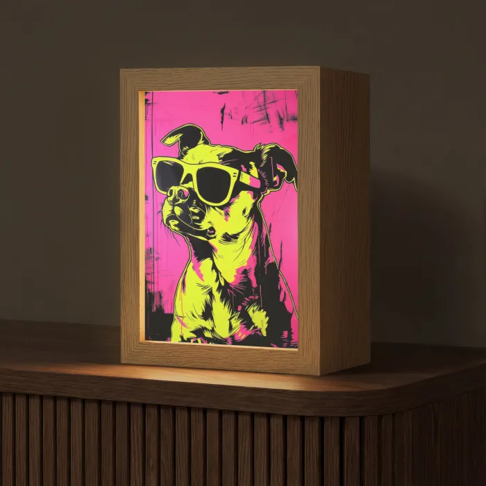 Hond - Zonnebril - Roze - Art Light Box met kabel (Tafellamp) klein -z3d_website