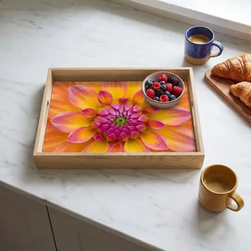 Dahlia - Bloem - Oranje Dienblad Rechthoek middel -sfeer2