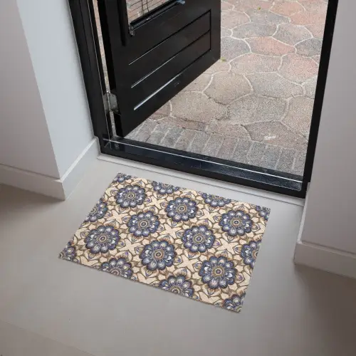 Floraal - Ornament - Blauw Deurmat klein 898 -sfeer5