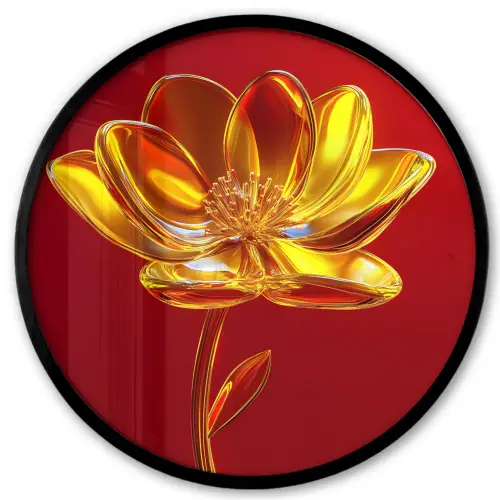 Bloem - Goud - Glazen Fotolijst rond zonder passe partout klein -3d