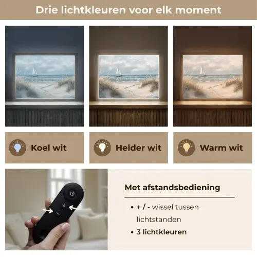 Zee - Zeilboot - Strand - Duinen - Vintage Light Box met batterij (Wandlamp) middel -USP_lichtkleurNL