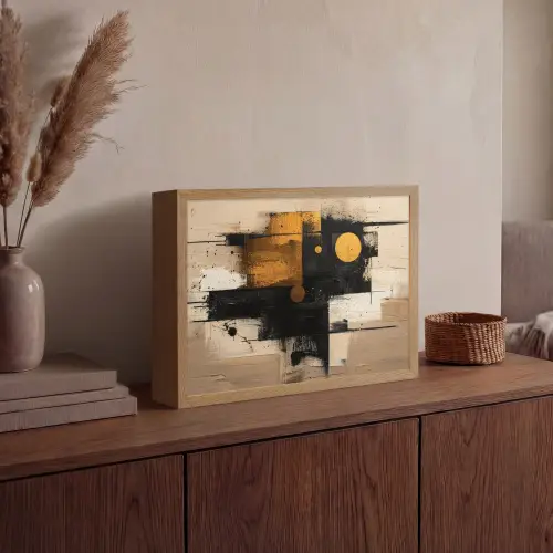 Abstract - Zwart - Goud - Modern Light Box met batterij (Wandlamp) middel -sfeer2