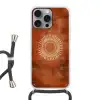 Abstract - Lijnen - Zonnestralen - Roodbruin Hoesje iPhone 16 Pro Max met koord klein -3d