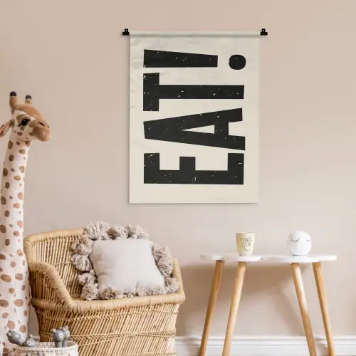 Eten - zwart - Japandi - Wit Wandkleed katoen klein -wsfeer5_kind