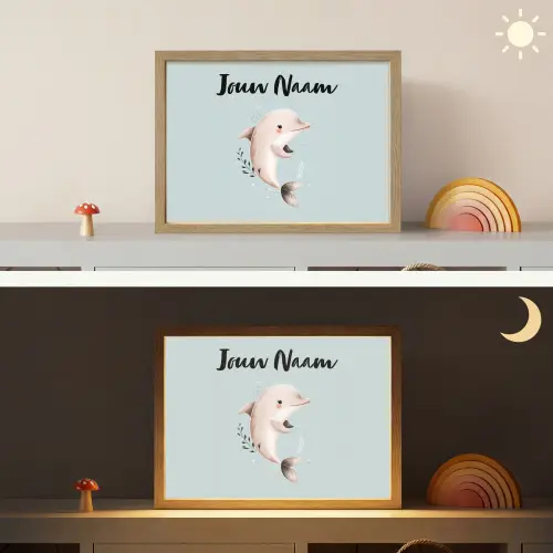 Dolfijn - Zeewier - Grijs Light Box met batterij (Wandlamp kind) middel -sfeer3_kind