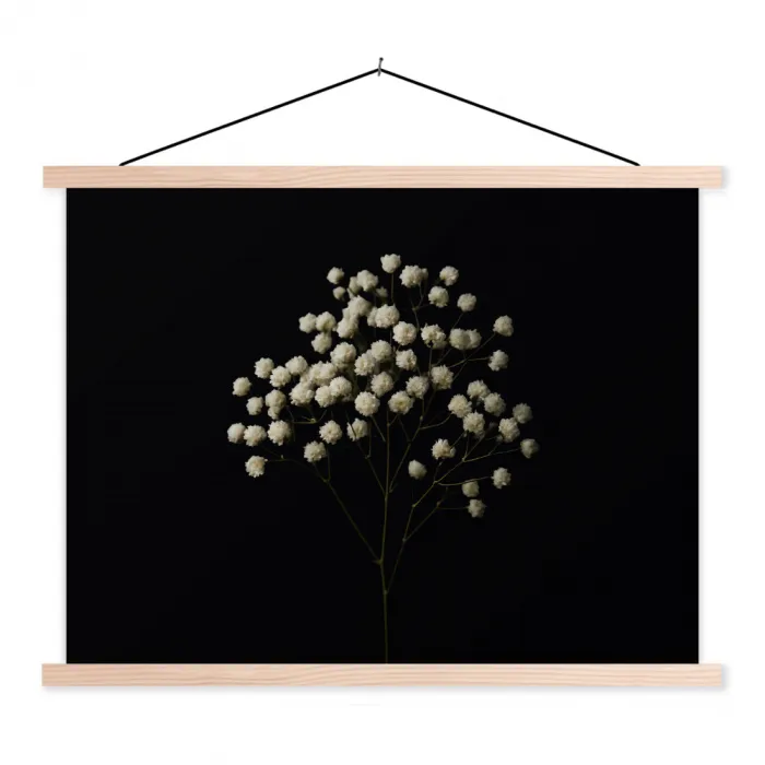 Gipskruid - Bloemetjes - Wit - Minimalistisch textielposter latten blank klein -3d