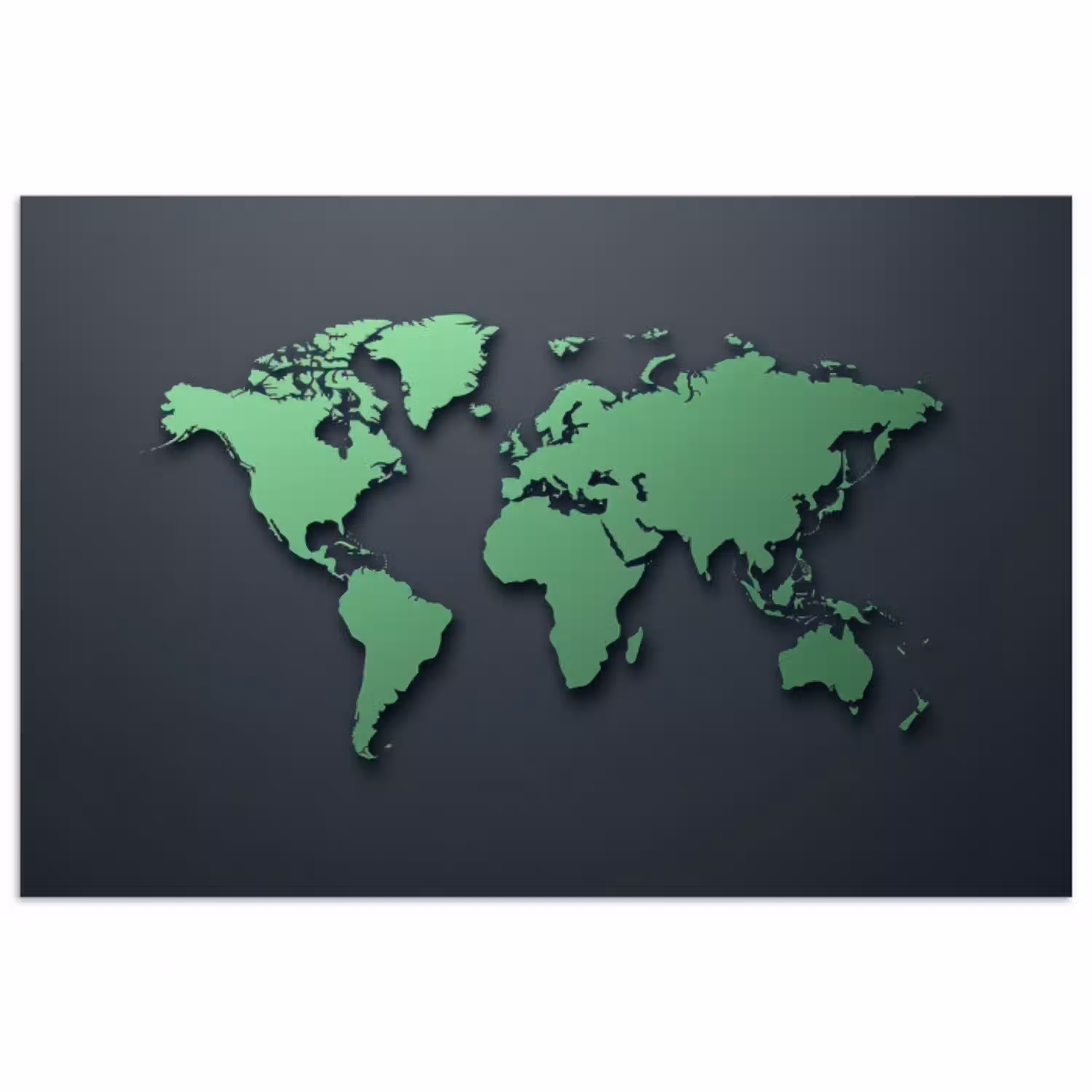 Grijs - Wereldkaart - Groen poster papier klein -3d