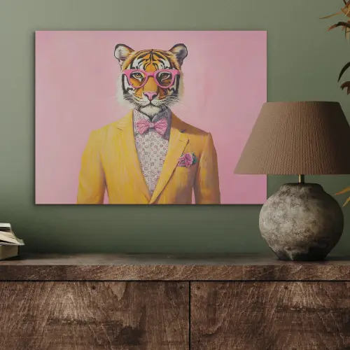Tijger - Bril - Geel - Jasje PET vilt klein -sfeer2
