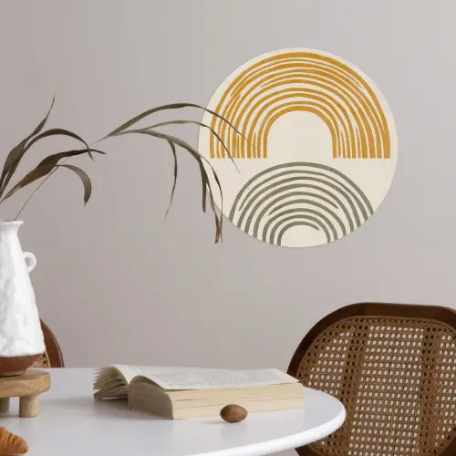 Bogen - Lijnen - Oranje - Minimalistisch Wandcirkel behangsticker klein -sfeer3