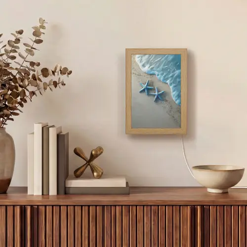 Zeesterren - Zand - Zee - Blauw Light Box met kabel (Tafellamp) klein -sfeer2