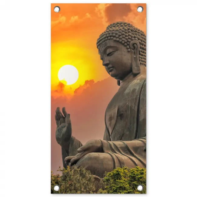 Boeddha bij zonsondergang tuinposter los doek klein -3d
