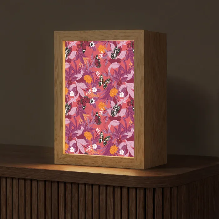 Zomer - Vlinder - Donker - Roze Light Box met kabel (Tafellamp) klein 925 -z3d_website
