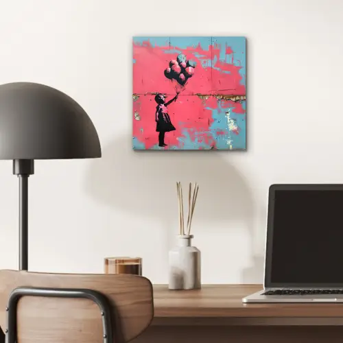 Graffiti - Meisje - Ballon - Banksy - Street art aluminium wit klein -sfeer5