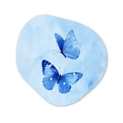 Vlinders - Sierlijk - Blauw Wandcirkel Organisch Plexiglas middel -3d