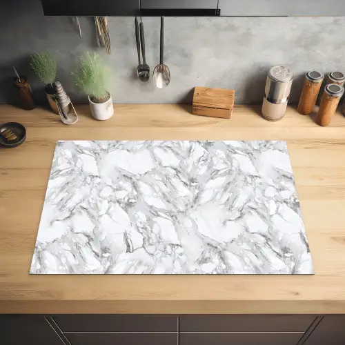 Marmer - Gelaagd - Brekend - Grijsstructuur Inductie beschermer vinyl 3mm klein 276 -sfeer5