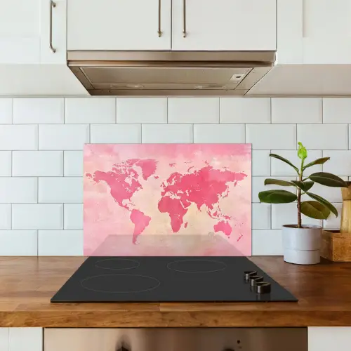 Wereldkaart - Roze - Vaag keuken achterwand spatscherm klein -sfeer2