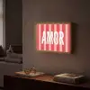 Amor - Strepen - Rood - Roze Light Box met batterij (Wandlamp) middel -sfeer1