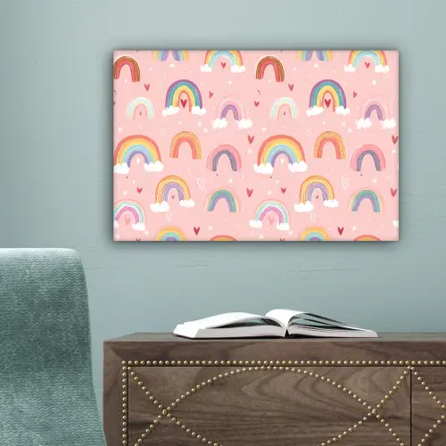 Regenboog - Patroon - Pastel - Handgetekend canvas 2cm klein -sfeer4
