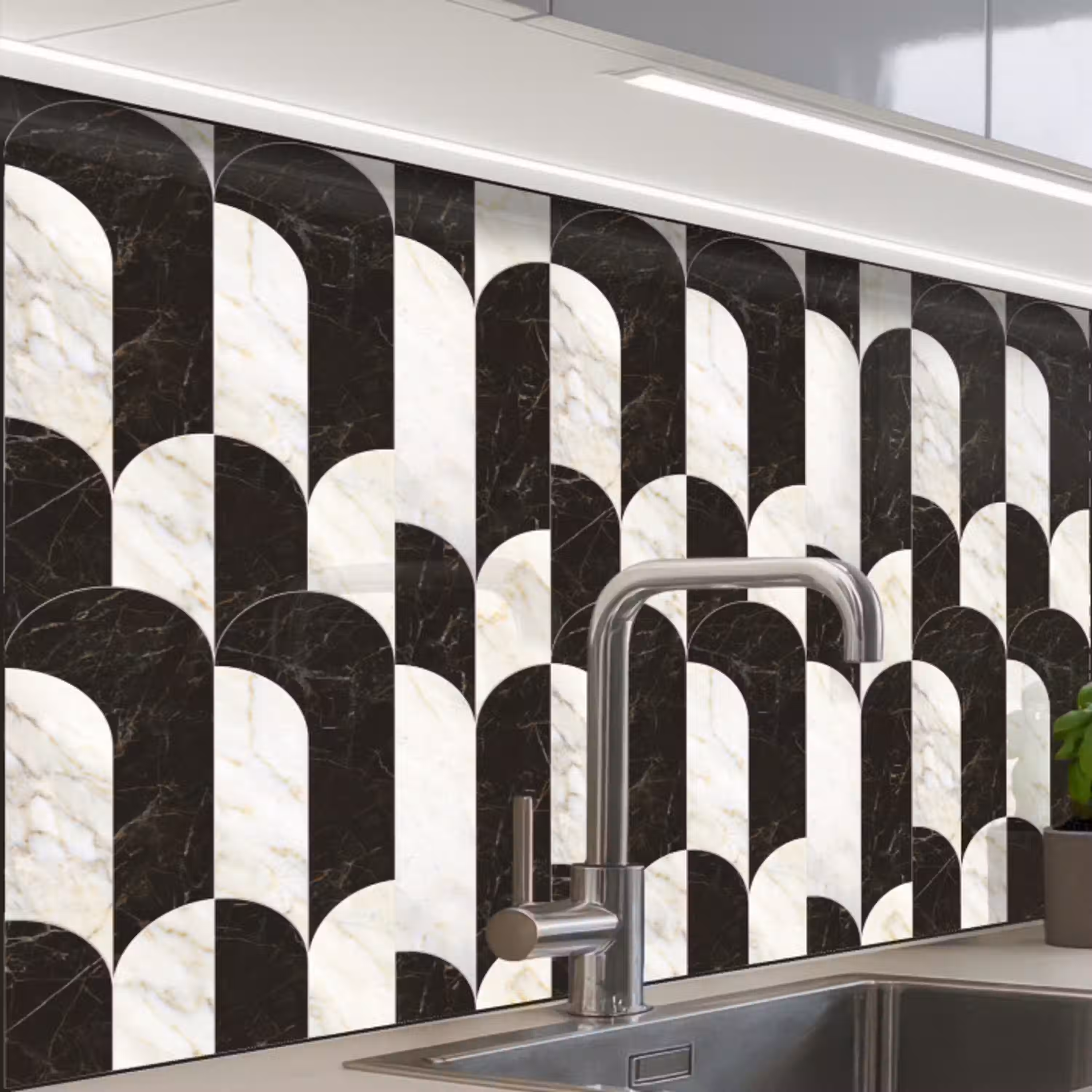 Bogen - Tegels - Marmer - Zwart - Wit keuken achterwand 2 middel 865 -zzzz3d_schuin