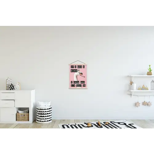 Zwaan - Vogel - Decoratie - Roze textielposter latten blank klein -kinderkamer