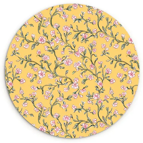 Bloemen - Motief - Geel Wandcirkel kunststof plaat 5mm dik klein 188 -3d