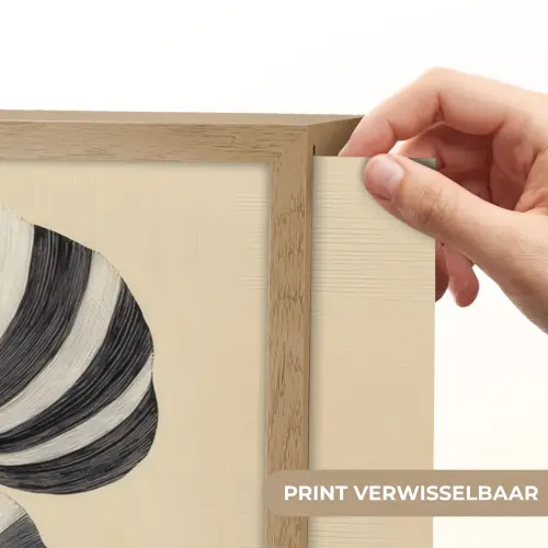 Zwart - Bladeren - Strepen - Minimalistisch Light Box met batterij (Wandlamp) middel -USP_websiteprintNL