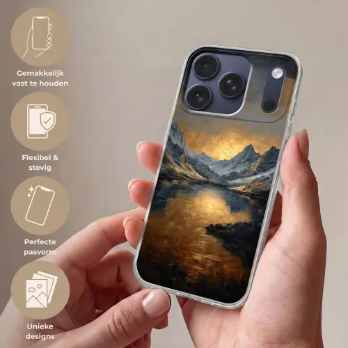 Berglandschap met Gouden Zonsondergang Telefoonhoesje iPhone 17 Pro klein -sfeer3_NL