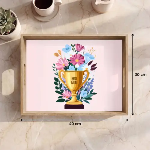 Trofee - Best Mom - Bloemen - Kleurrijk Dienblad Rechthoek middel -USP_Formaat