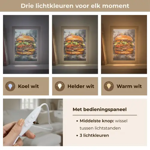 Burger - Eten - Kunst - Grijs - Graffiti Light Box met kabel (Tafellamp) klein -USP_lichtkleurNL
